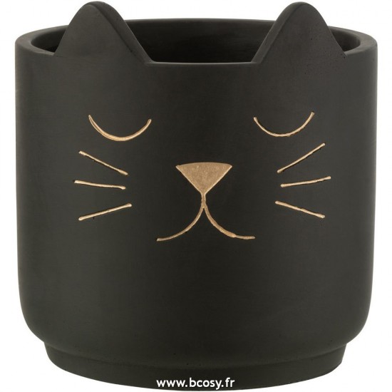 J Line Cachepot Chat Ceramique Noir Or Large L19xB19xH20 cm Jline 27952 by Jolipa 27952