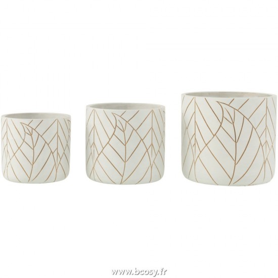 J-Line cachepots de fleur Jolipa J Line Jline Cachepot Feuille Ceramique Blanc Or Large