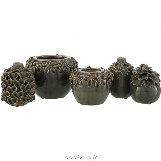J-Line cachepots de fleur Jolipa J Line Jline Cachepot Fleur Ceramique Gris Large