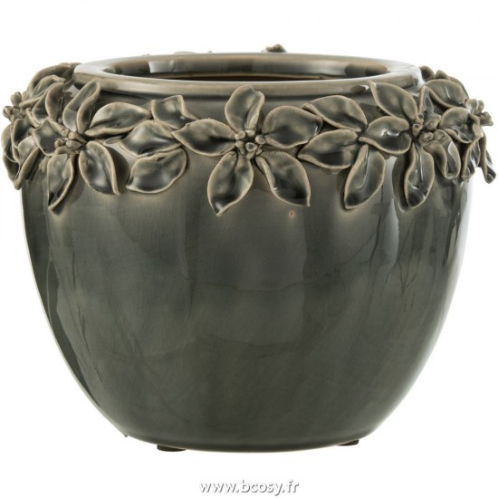 J Line Cachepot Fleur Ceramique Gris Large L21xB21xH16 cm Jline 27979 by Jolipa 27979