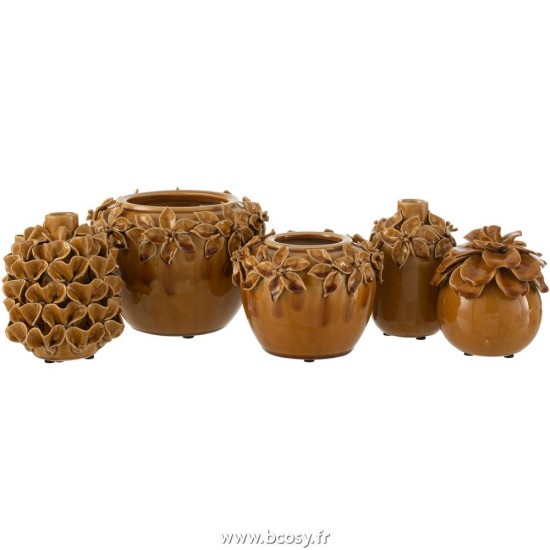 J-Line cachepots de fleur Jolipa J Line Jline Cachepot Fleur Ceramique Ocre Large