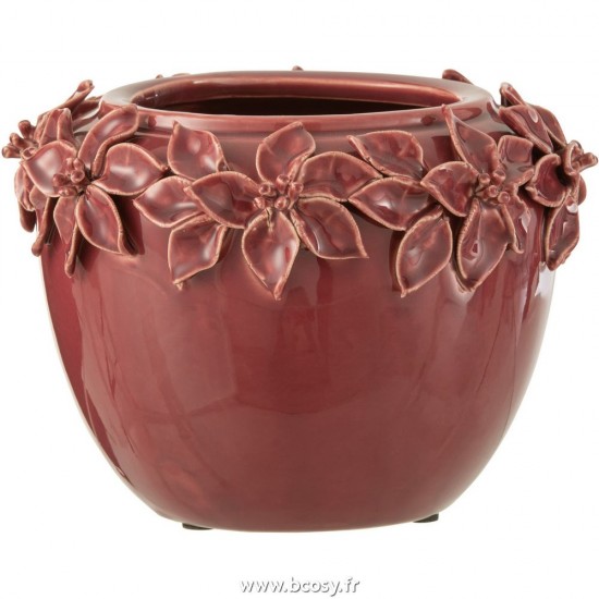 J Line Cachepot Fleur Ceramique Rose Large L21xB21xH16 cm Jline 27994 by Jolipa 27994