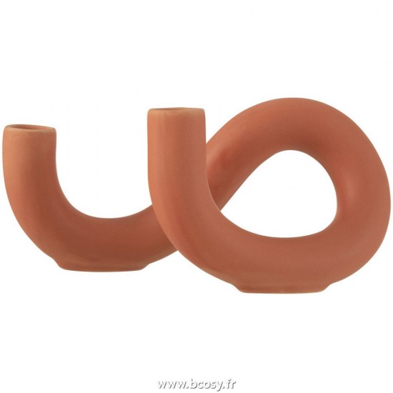 J Line Bougeoir Torsion 2 Bougies Ceramique Orange L25xB14xH12 cm Jline 28000 by Jolipa 28000