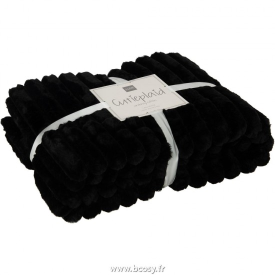 J Line Plaid Corduroy Polyester Noir L180xB130xH2 cm Jline 28036 by Jolipa 28036