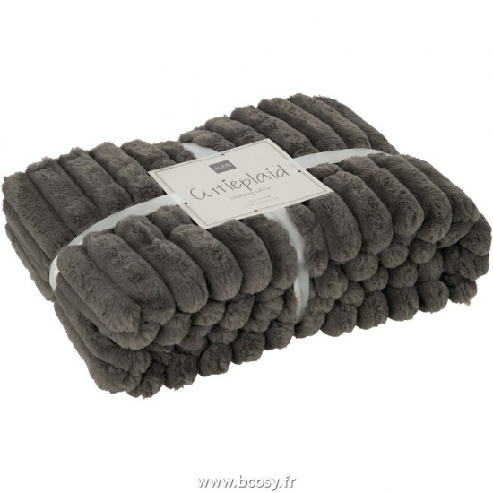 J Line Plaid Corduroy Polyester Gris Fonce L180xB130xH2 cm Jline 28041 by Jolipa 28041