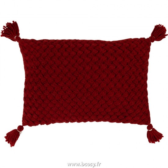 J Line Coussin Crochet Frange Acryl Rouge L40xB60xH4 cm Jline 28058 by Jolipa 28058