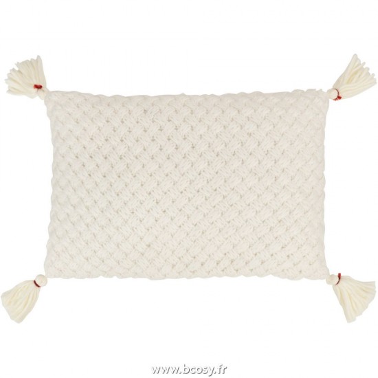 J Line Coussin Crochet Frange Acryl Blanc L40xB60xH4 cm Jline 28059 by Jolipa 28059