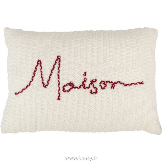 J Line Coussin Maison Polyester Acryl Rouge Blanc L40xB60xH4 cm Jline 28062 by Jolipa 28062