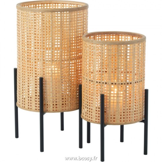 J-Line lanternes photophores J Line Lanterne A Pied Bamboo Naturel Small