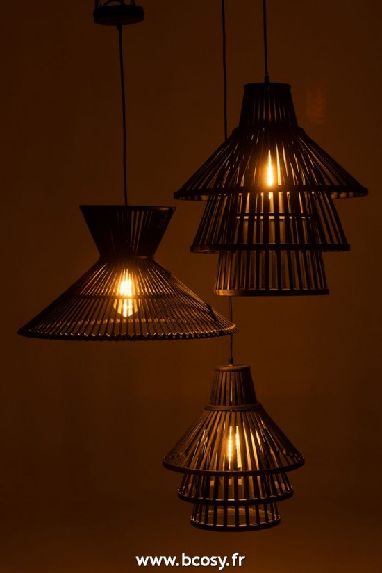 J-Line lampes suspendues suspensions pendantes J Line Suspension Luminaire A Couche Bamboo Noir Small
