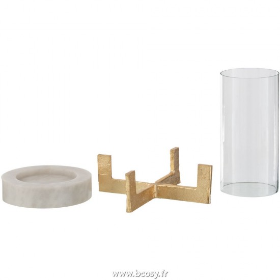 J-Line lanternes photophores Jolipa J Line Jline Photophore Verre Base Marbre Metal Gris Champagnesmall