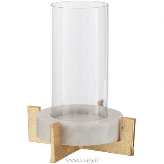 J Line Photophore Verre Base Marbre Metal Gris Champagnesmall L20xB20xH30 cm Jline 28770 by Jolipa 28770