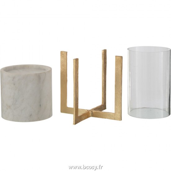 J-Line lanternes photophores Jolipa J Line Jline Photophore Verre Base Marbre Metal Gris Champagnelarge