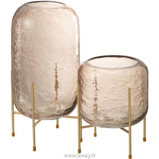 Jolipa J Line Jline Vase Rond Sur Pied Verre Marron Or Large