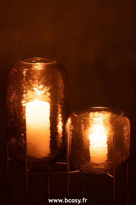 J-Line vases J Line Vase Rond Sur Pied Verre Marron Or Large