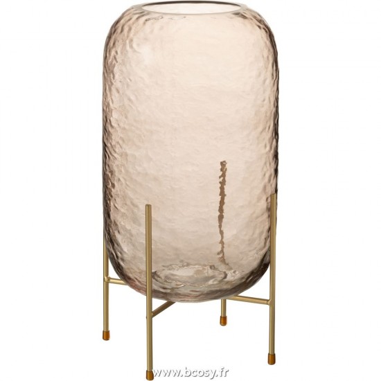 J Line Vase Rond Sur Pied Verre Marron Or Large L18xB18xH30 cm Jline 28884 by Jolipa 28884