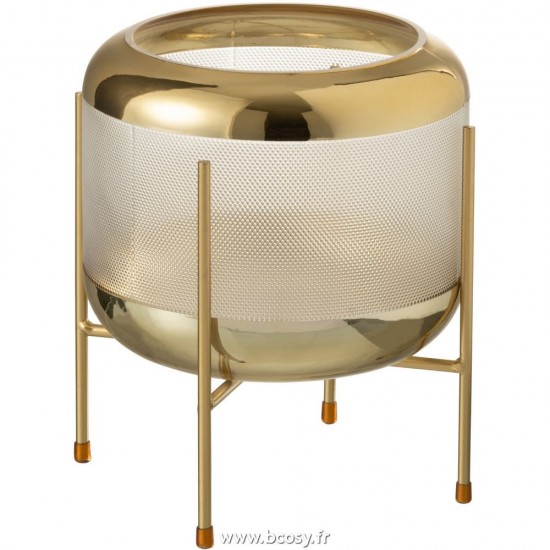 J Line Vase Rond Motif Sur Pied Verre Transparent Or L20xB22xH22 cm Jline 28900 by Jolipa 28900