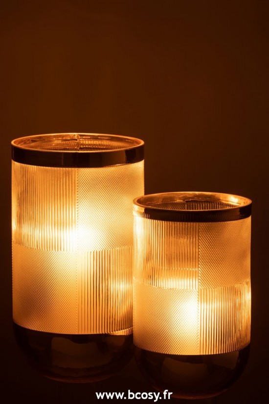 J-Line vases J Line Vase Cylindre Motif Verre Transparent Or Large