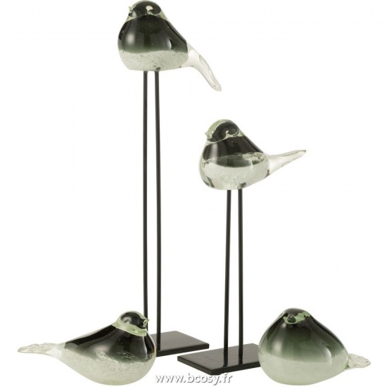 J-Line animal animaux statuettes Jolipa J Line Jline Oiseau Sur Pied Verre Vert Blanc Large