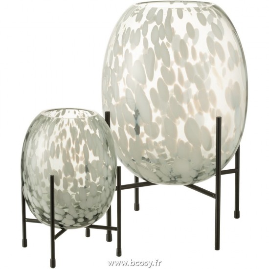 Jolipa J Line Jline Vase Sur Pied Tache Verre Gris Blanc Large