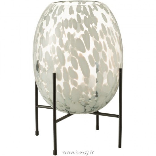 J Line Vase Sur Pied Tache Verre Gris Blanc Large L24xB24xH38 cm Jline 28952 by Jolipa 28952