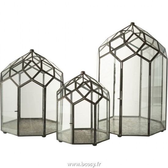 J-Line cachepots de fleur Jolipa J Line Jline Terrarium Verre Metal Noir Large