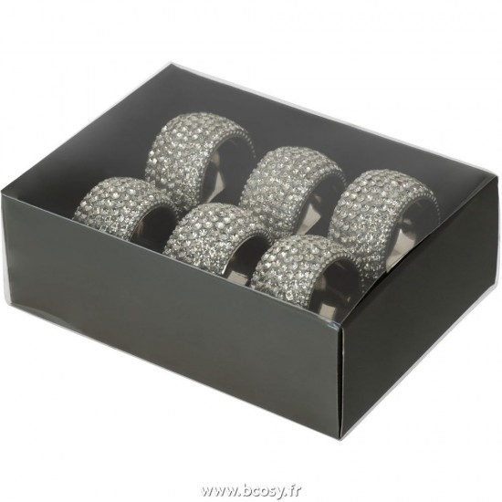 J-Line ronds anneaux de serviette Jolipa J Line Jline Boite De 6 Anneaux De Service Diamant Aluminium Argent