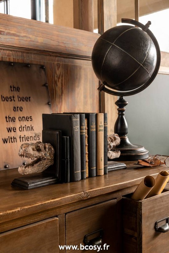 Jolipa Jline Mappemonde Gravure Metal Marron Fonce