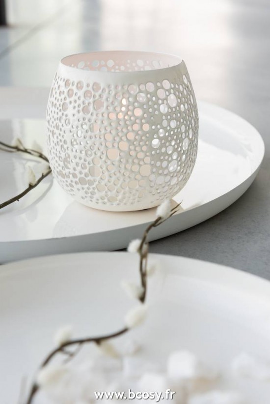 J-Line bougeoirs Photophore Perfore Metal Laque Blanc