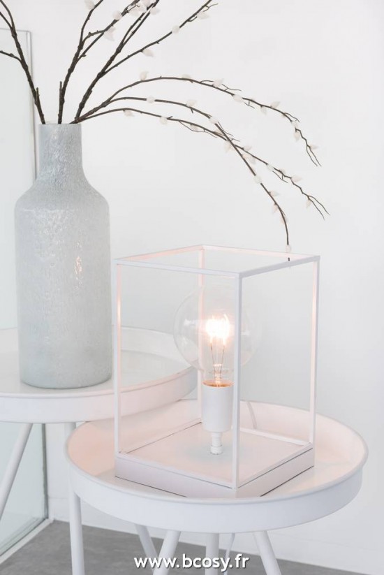 Jolipa Jline Lampe 1 Ampoule Rectangulaire Cadre Metal Blanc Small