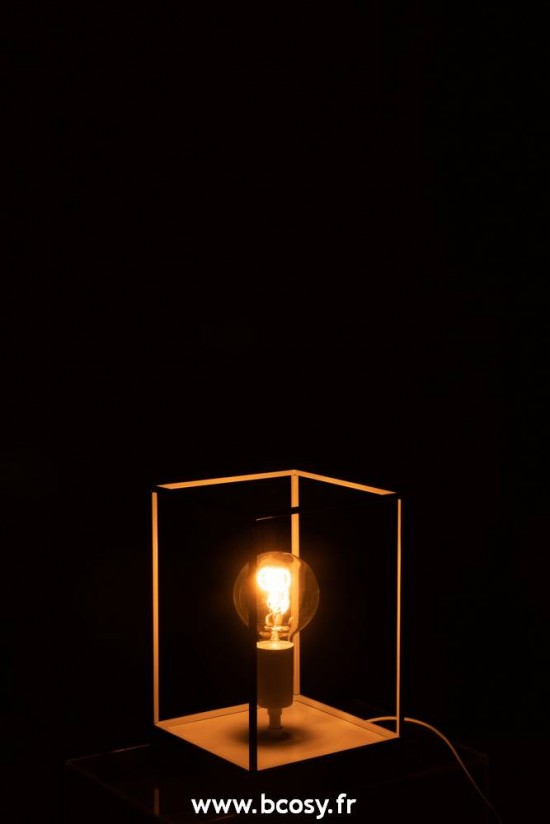 J-Line Éclairage Armatures Luminaires D'intérieur Pieds De Lampe Avec Abat Jour Lampes De Table Jolipa Jline Lampe 1 Ampoule Rectangulaire Cadre Metal Blanc Small