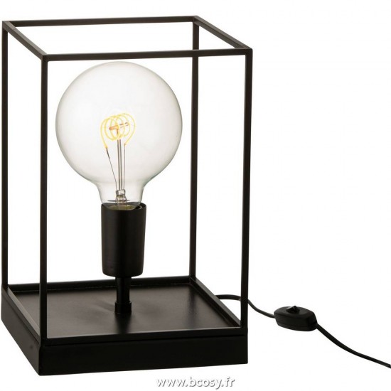 J-Line Éclairage Armatures Luminaires D'intérieur Pieds De Lampe Avec Abat Jour Lampes De Table Jolipa Jline Lampe 1 Ampoule Rectangulaire Cadre Metal Noir Small