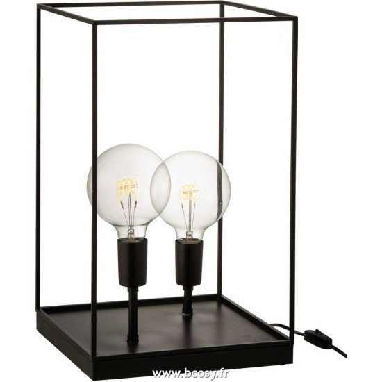 J-Line Éclairage Armatures Luminaires D'intérieur Pieds De Lampe Avec Abat Jour Lampes De Table Jolipa Jline Lampe 2 Ampoules Rectangulaire Cadre Metal Noir Large