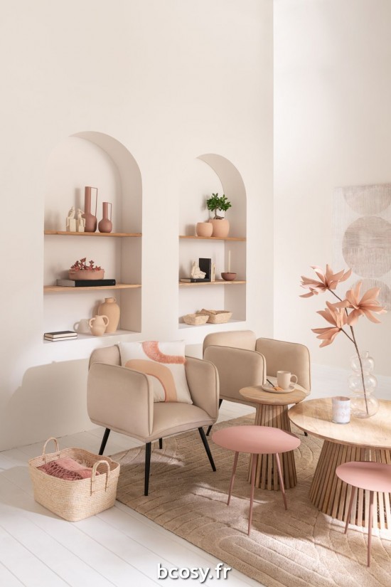 J-Line J Line tables d appoint bouts de canapé Set De Trois Tables Gigognes Acier Vieux Rose.