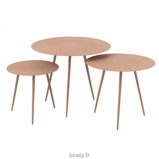 J Line Set De Trois Tables Gigognes Acier Vieux Rose L56xB56xH45 cm JLine 30076 by Jolipa 30076.