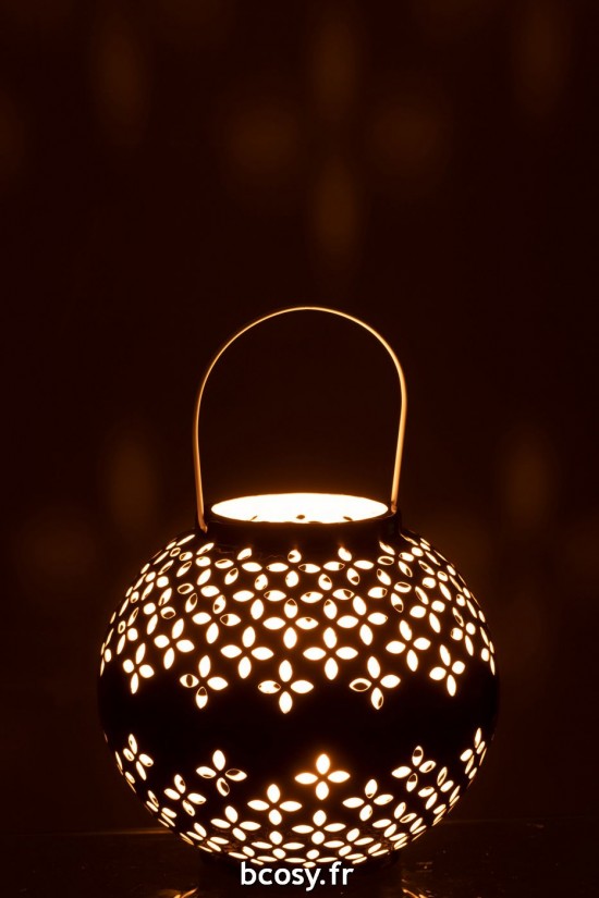 J-Line J Line lanternes photophores Jolipa Lanterne Boule Perfore Fer Noir.