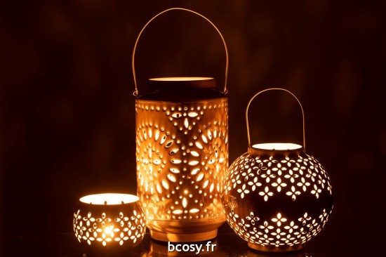 J-Line J Line lanternes photophores Lanterne Haute Perfore Fer Ochre.