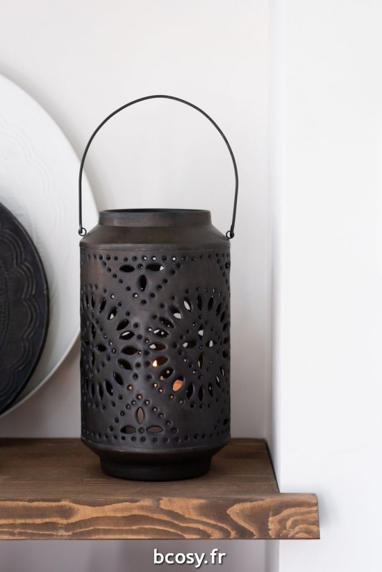 J-Line Lanterna Alta Perforata Ferro Nero Opaco.