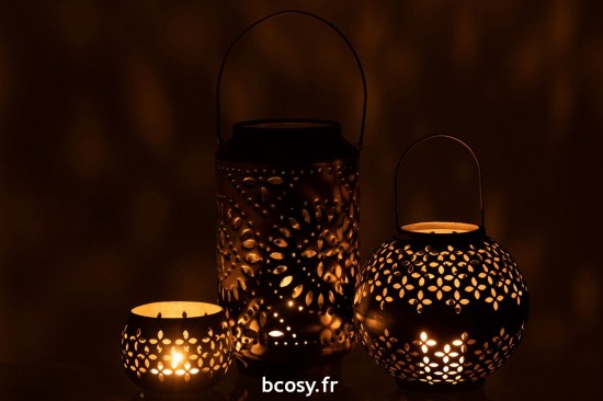 J-Line J Line lanternes photophores Lanterne Haute Perfore Fer Noir Mat.