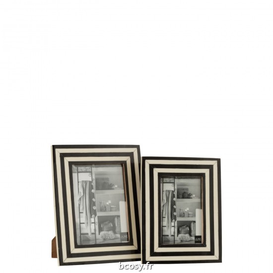 J-Line J Line Cadre photo simple Cadres photo simple Jolipa Cadre Photo Rectangle Plat Lignes Resine Noir Blanc Large.