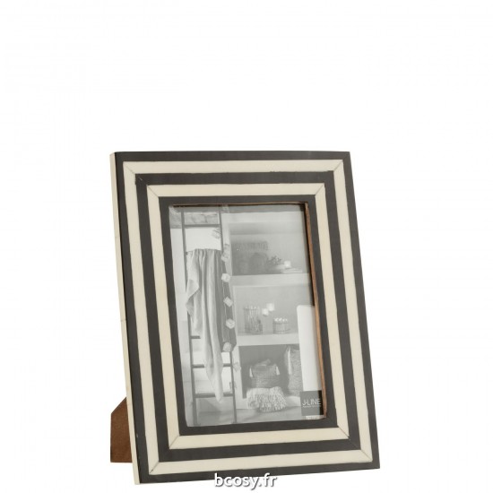 J Line Cadre Photo Rectangle Plat Lignes Resine Noir Blanc Large L19xB11xH24 cm JLine 30210 by Jolipa 30210.