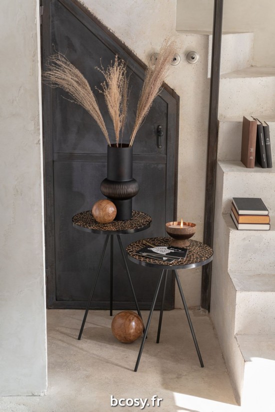 J-Line J Line tables d appoint bouts de canapé Set De 2 Tables Gigognes Cercles Resine Marron Noir.