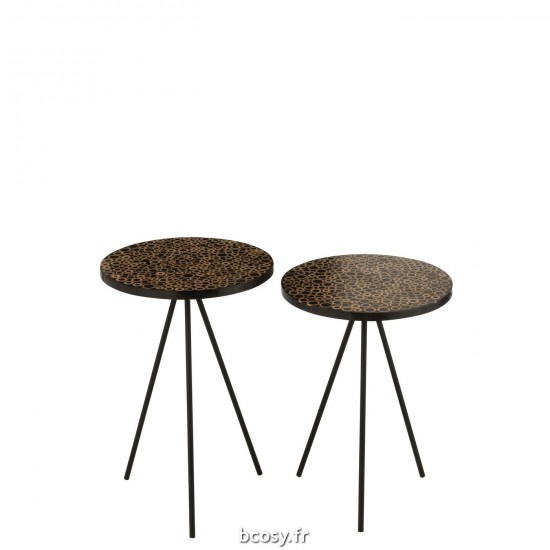 Jolipa Set De 2 Tables Gigognes Cercles Resine Marron Noir.