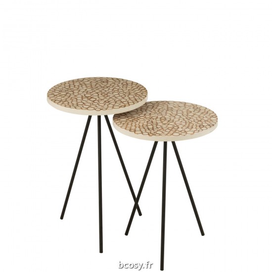 J Line Set De 2 Tables Gigognes Cercles Resine Marron Blanc L38xB38xH45 cm JLine 30241 by Jolipa 30241.