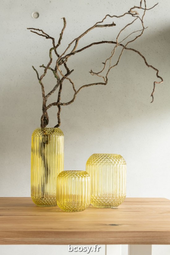 Jolipa Vase Droit Taille Verre Jaune Small.