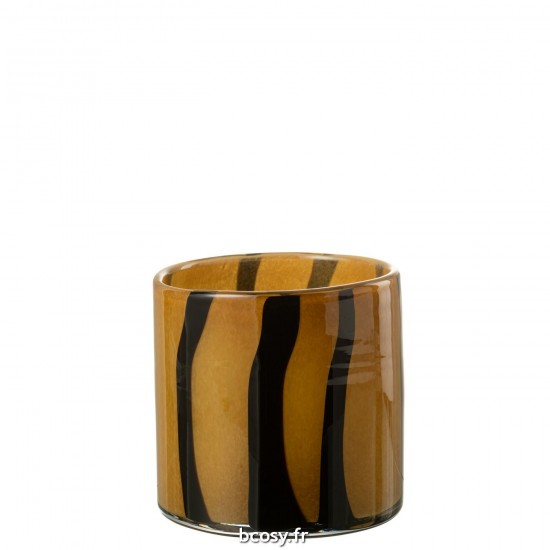 J Line Photophore Lignes Safari Verre Noir Marron Medium L19xB19xH18 cm JLine 30263 by Jolipa 30263.