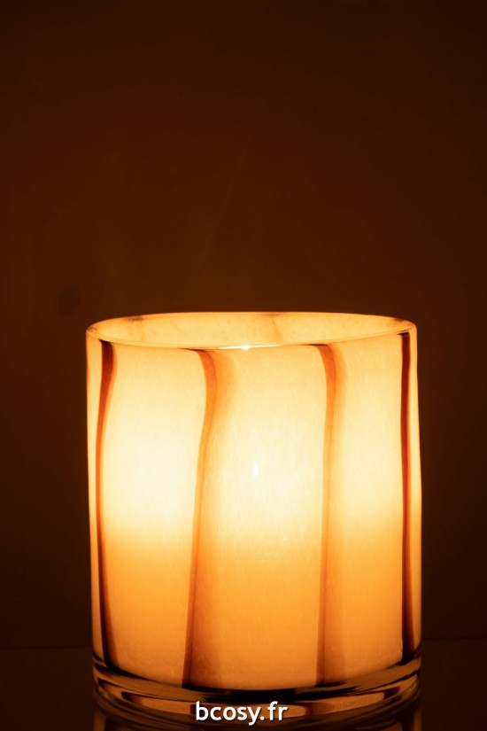 J-Line J Line photophores Jolipa Photophore Lignes Safari Verre Blanc Marron Medium.