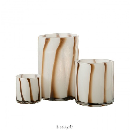 Jolipa Photophore Lignes Safari Verre Blanc Marron Large.