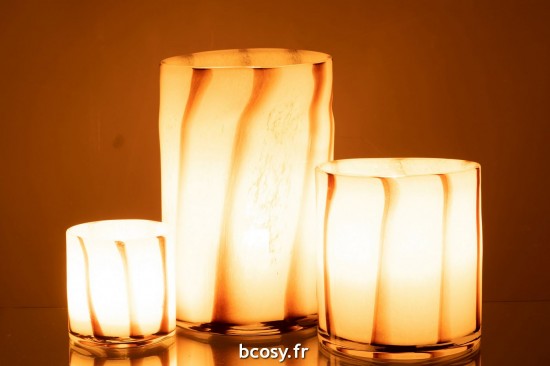 J-Line J Line photophores Photophore Lignes Safari Verre Blanc Marron Large.