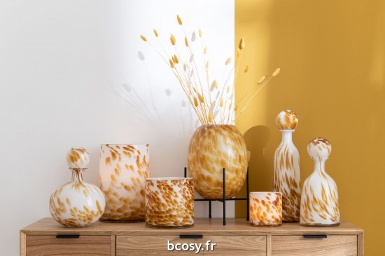 Jolipa Vase Pied Taches Vere Blanc Ocre.